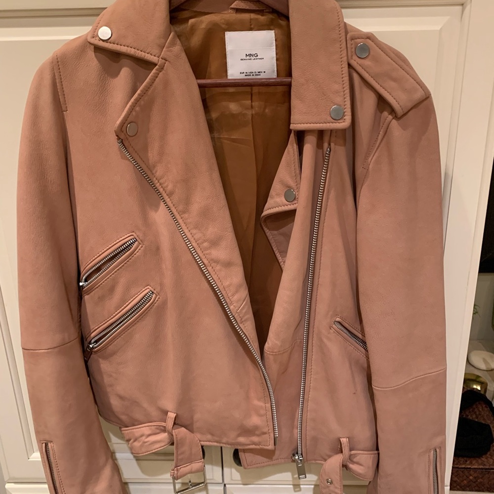 Genuine leather pink leather jacket
